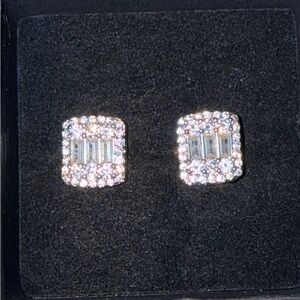 Squared Moissanite Silver Stud Earrings